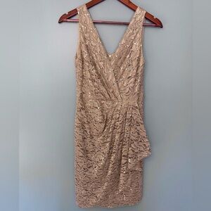 Ursula of Switzerland Champagne Lace Midi Dress | Size 6